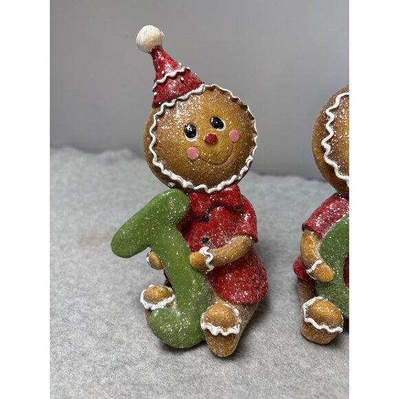 Set of 3 Gingerbread JOY Figurines Christmas Decor Holding Letters Holiday Glitt - Picture 2 of 11